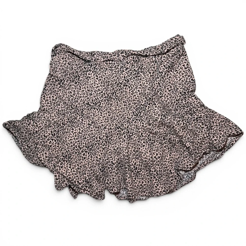 Urban Romantics Leopard Print Ruffle Mini Skort Built In Shorts Boho Skirt XS